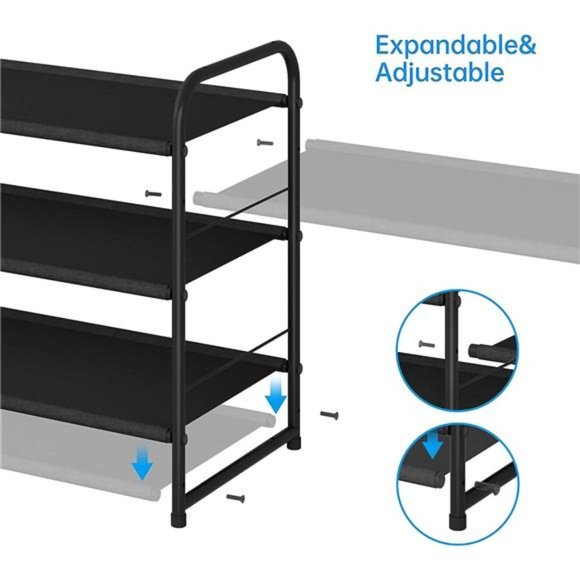 3-Tier Stackable Shoe Rack, Expandable & Adjustable Fabric Shoe Shelf Storage - Picture 2 of 7
